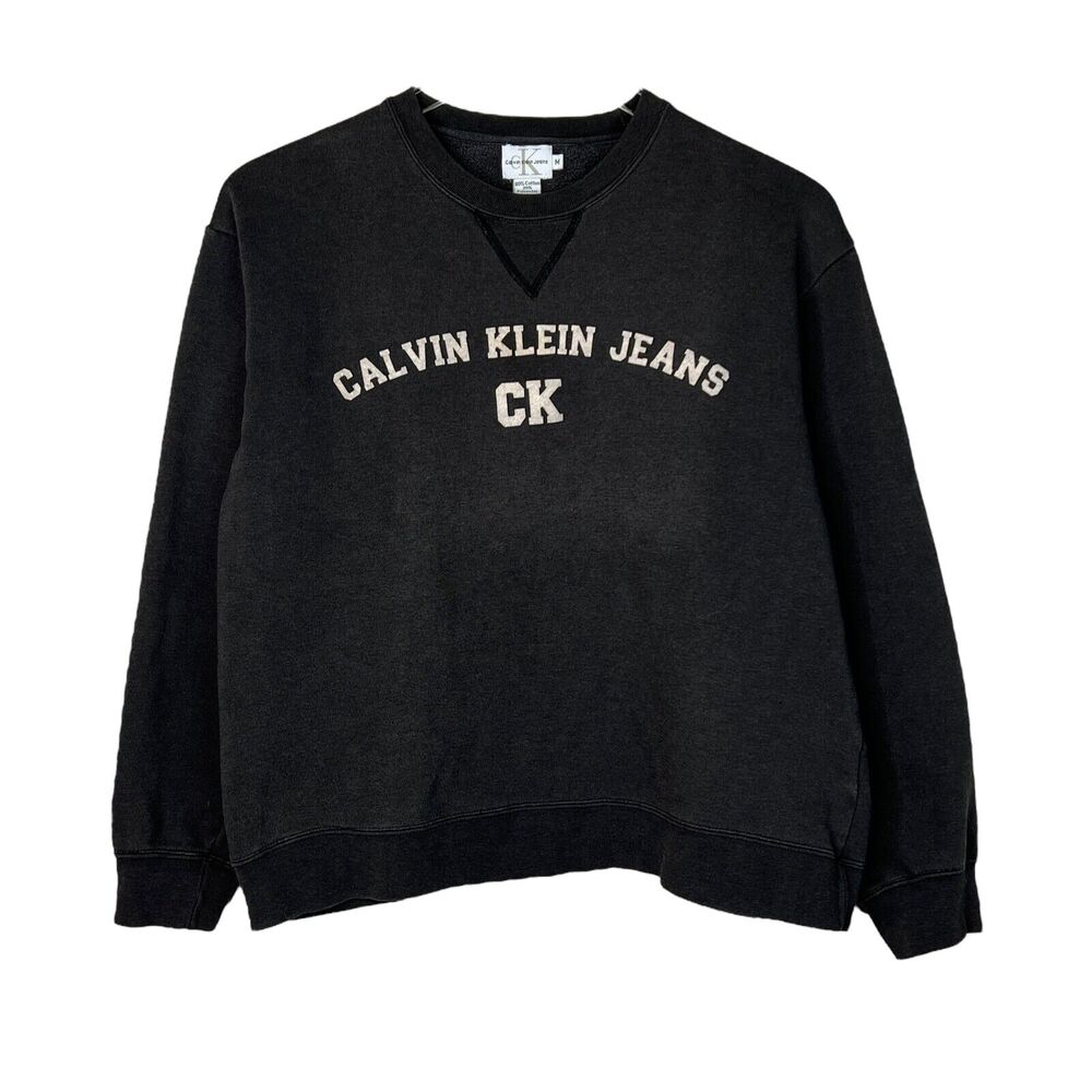 Calvin Klein Jeans VTG Y2K Spellout Logo Crop Sweatshirt Faded Black Medium